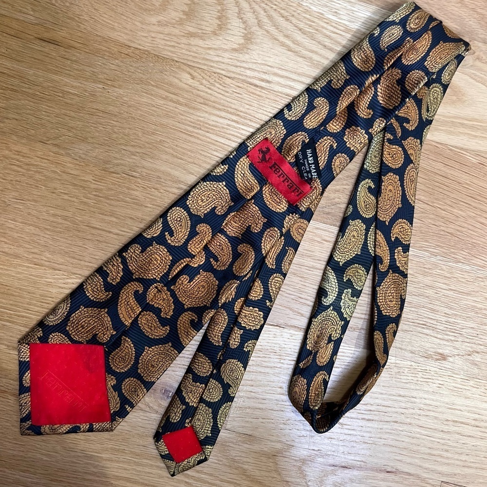 Ferrari 100% Silk Navy Blue & Gold Ombre Paisley Handmade Men's Tie